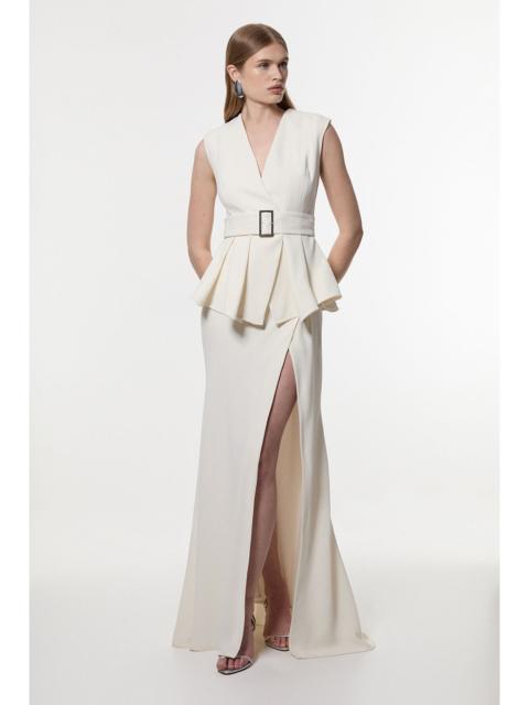 KAREN MILLEN Soft Tailored Belted Peplum Tailored Maxi Dress