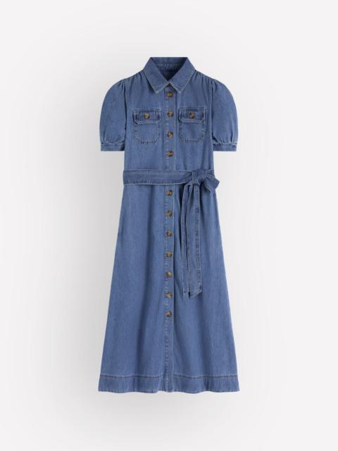 BODEN Puff Sleeve Denim Shirt Dress-Mid Vintage