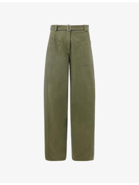 WHISTLES Belted Barrel-Leg High-Rise Cotton Trousers