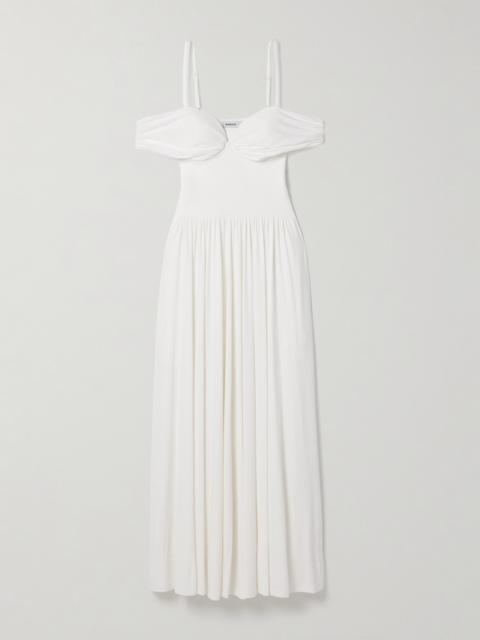 SIMKHAI Amarantha Cold-shoulder Pleated Stretch-jersey And Knit Gown