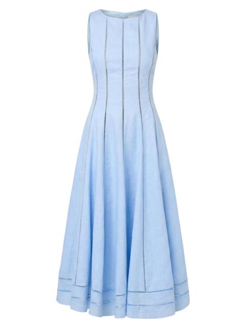 NICHOLAS Women's Lark Linen Lattice-Trim Midi-Dress - Sky