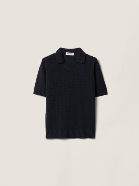 Miu Miu Lace-effect cashmere polo shirt