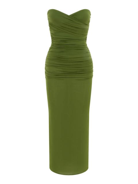 ALEX PERRY Ruched Jersey-Crepe Midi Dress green