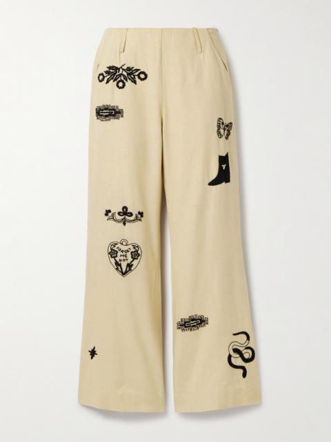 ALIX OF BOHEMIA Charlie Rye Embroidered Silk Flared Pants