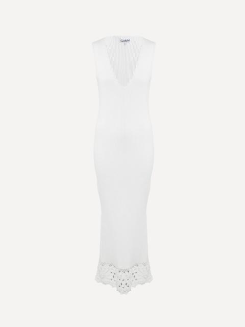 GANNI Fine Rib Crochet V-Neck Dress