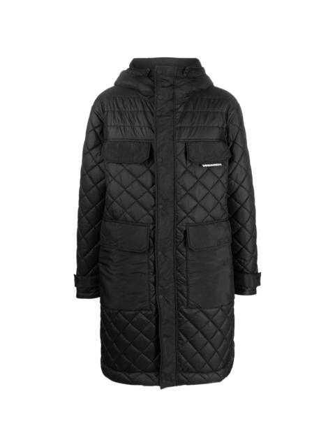 diamond-quilted hooded coat