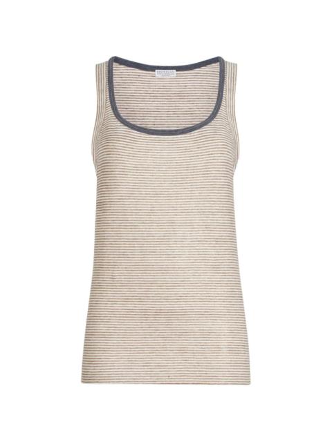 Brunello Cucinelli striped-pattern trim linen top