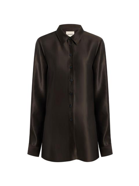 KHAITE Women's Auryn Satin Button-Front Oversized Shirt - Bark