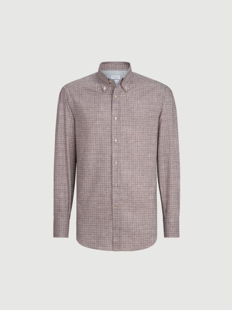 Brunello Cucinelli Flower print twill basic fit shirt with button-down collar