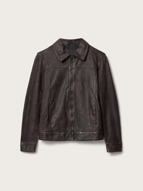 ALLSAINTS ALKAN ZIP UP TWO TONE LEATHER JACKET