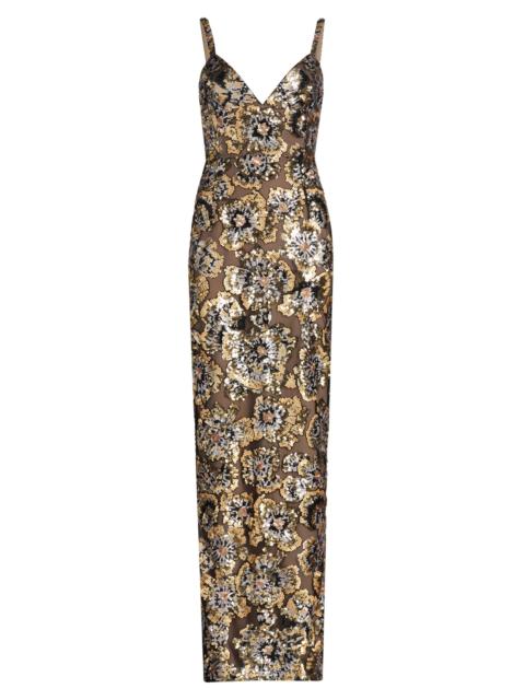 BRONX BANCO Women's Allegra Sequined Sleeveless V-Neck Gown - Gold Multi