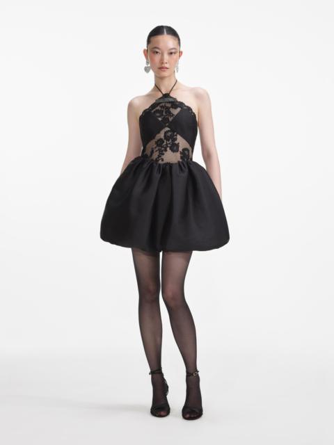 self-portrait Black Taffeta Halterneck Mini Dress