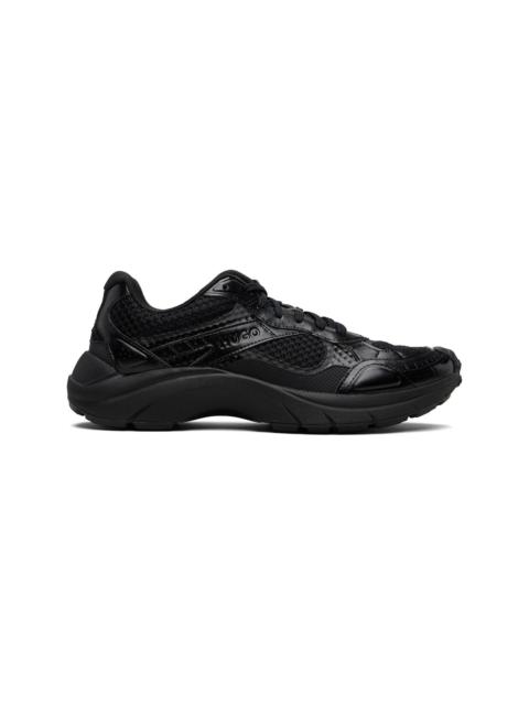 HUGO Black Mesh Faux-Leather Sneakers