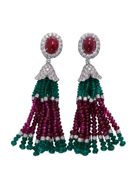 DAVID WEBB Ruby Diamond Tassel Earrings