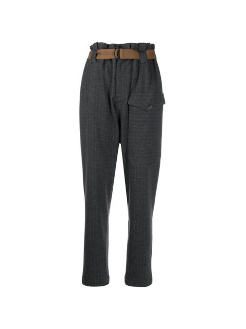 pinstriped belted trousers