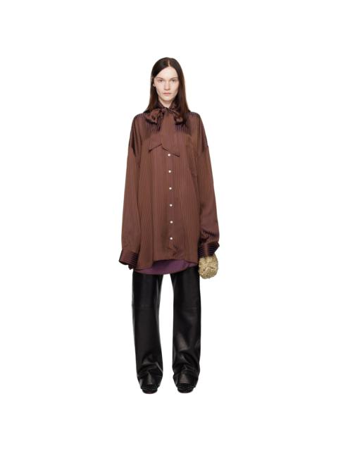 MARIE ADAM-LEENAERDT Brown Lavalliere Fitted Back XXL Shirt