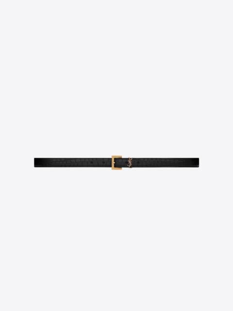 SAINT LAURENT cassandre thin belt with square buckle in crocodile-embossed leather