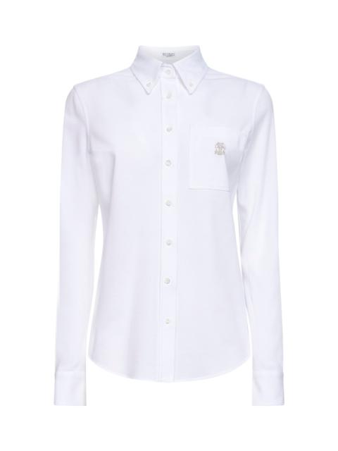 Brunello Cucinelli White stretch cotton piquet shirt with logo