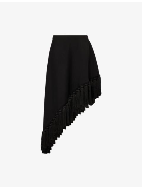 Alaïa Asymmetric Tassel Wool Midi Skirt