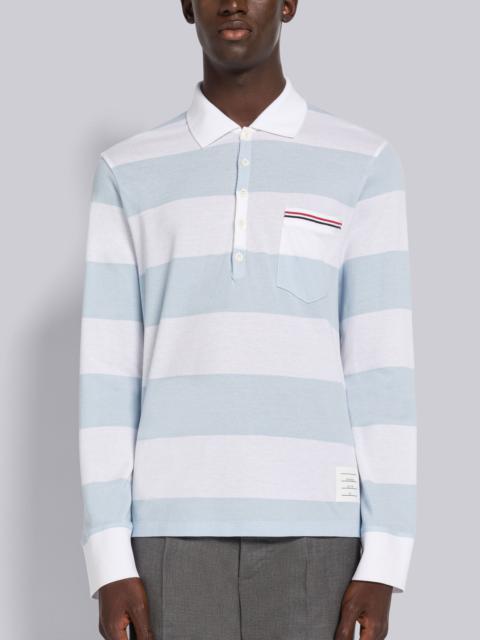 Thom Browne RUGBY STRIPE PIQUE LONG SLEEVE POCKET POLO