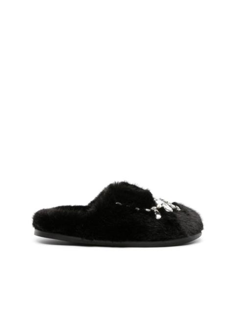 embellished faux-fur slippers