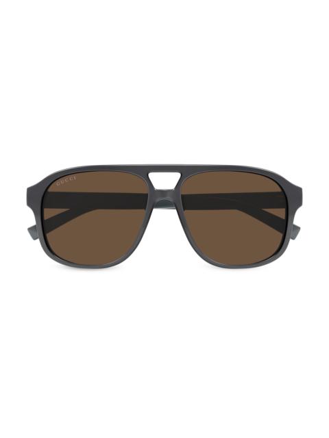 GUCCI Men's Lines 57MM Pilot Sunglasses - Grey Brown