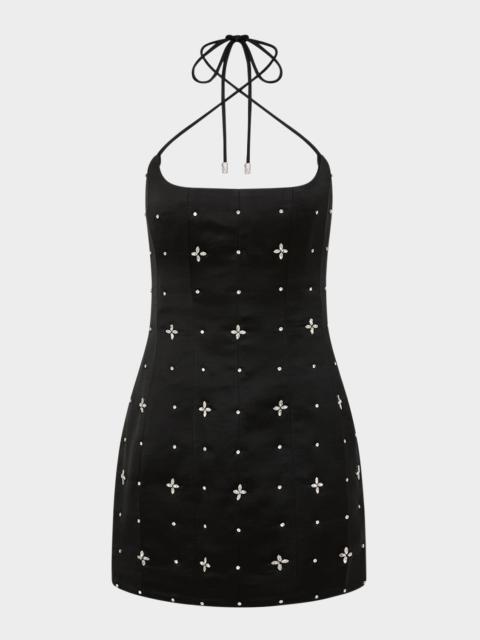 REBECCA VALLANCE Eclipse Crystal-Embellished Halter Mini Dress