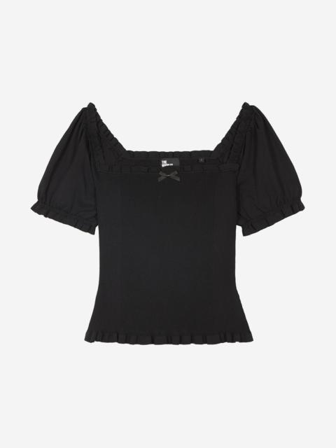 The Kooples BLACK SMOCKED KNIT TOP