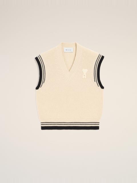 AMI Paris WHITE RIBBED WOOL SLEEVELESS AMI DE COEUR SWEATER