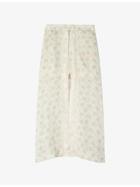 Sandro Floral-Print Lace-Trim Woven Maxi Skort
