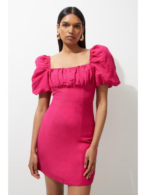 KAREN MILLEN Viscose Linen Woven Puff Sleeve Mini Dress