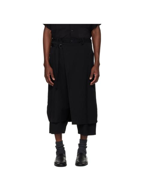 Yohji Yamamoto Black Wool Gabardine Standard Wrap Trousers