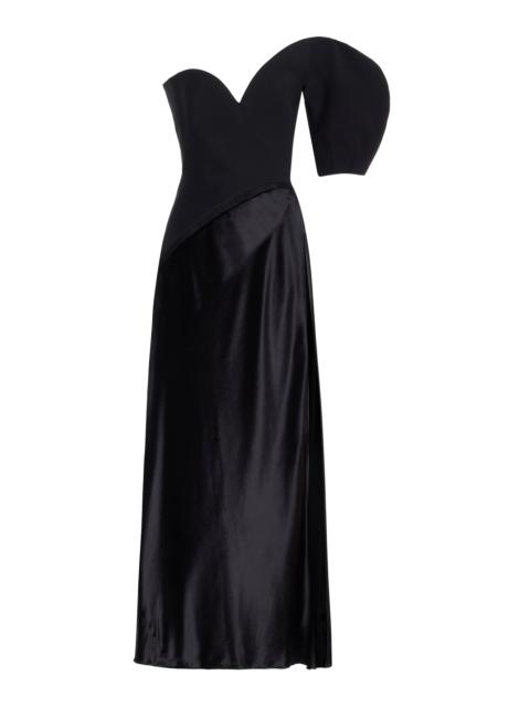 Giulia Dress in Black Wool Silk Cady & Silk Velvet