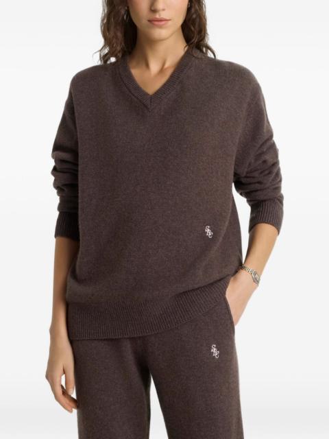 Sporty & Rich V-neck embroidered-logo sweater