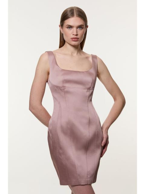 KAREN MILLEN Viscose Satin Structured Tailored Seam Detail Mini Dress