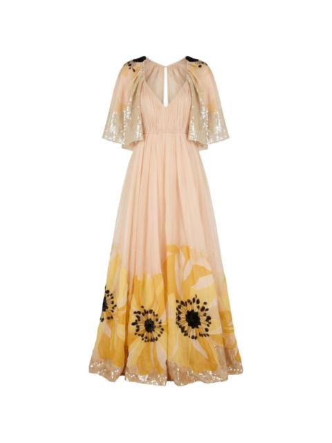 Valentino sequin-embellished floral-print dress