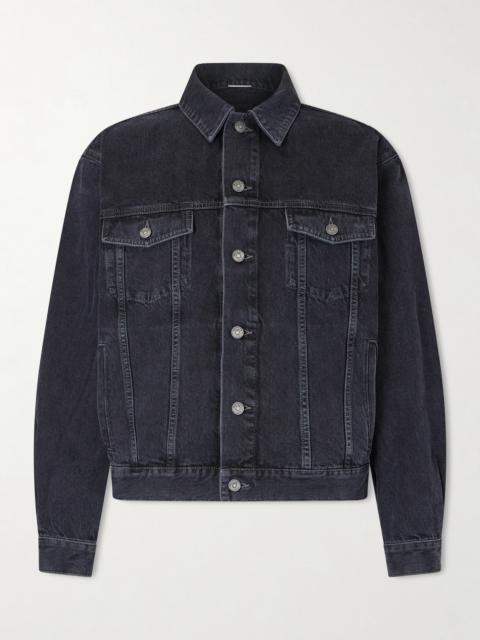 SAINT LAURENT Leather-Trimmed Denim Trucker Jacket
