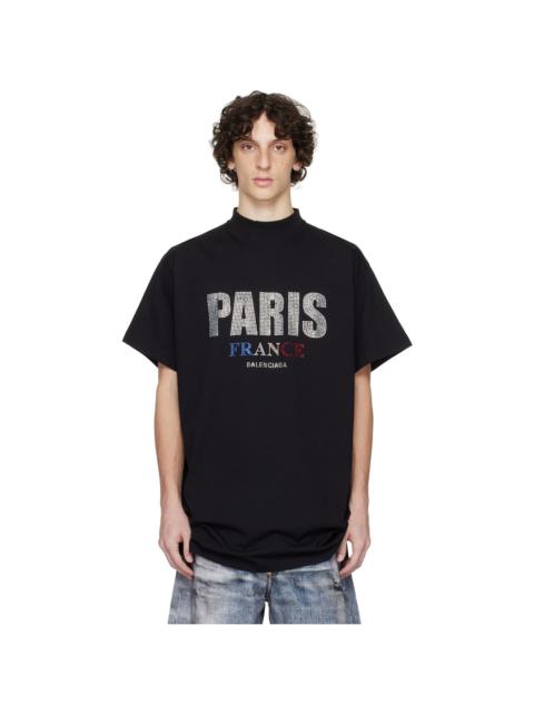 BALENCIAGA Black 'Paris' Strass Vintage Jersey Oversized T-shirt