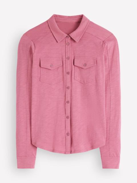 BODEN Seam Detail Jersey Shirt-Pink Heather