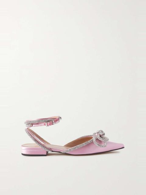 Double Bow crystal-embellished satin point-toe flats