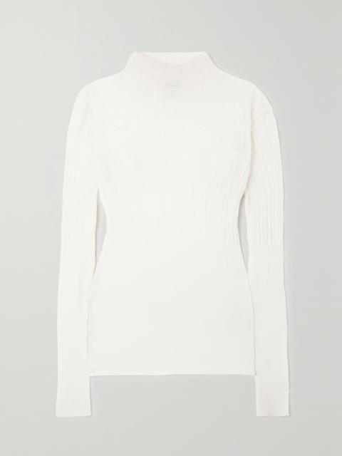 Bottega Veneta Ribbed pointelle-knit cotton-blend sweater White