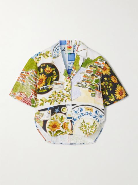 FARM RIO Cropped Printed Linen-canvas Shirt