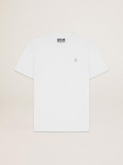 Golden Goose Men's white T-shirt with silver glitter star on the front