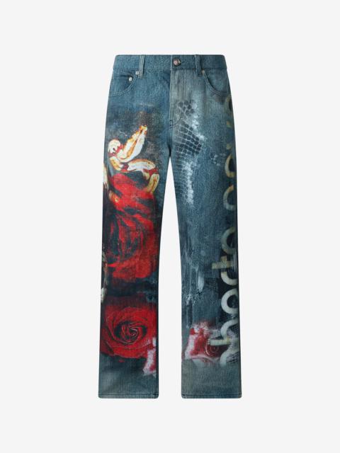 Roberto Cavalli Jeans with Rose and Snake Print