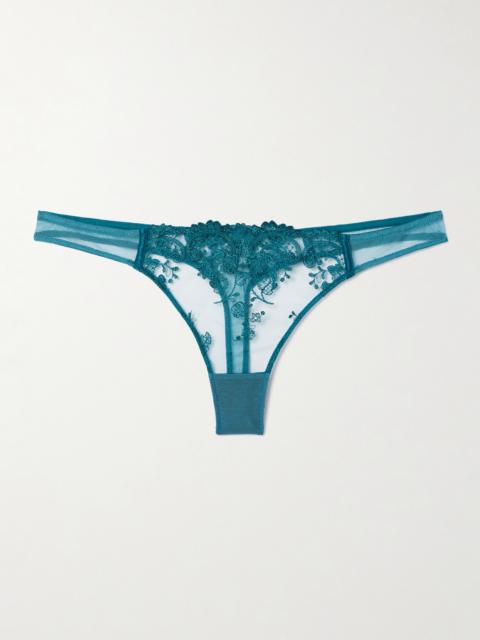 KIKI DE MONTPARNASSE Juliette Satin-trimmed Embroidered Tulle Thong