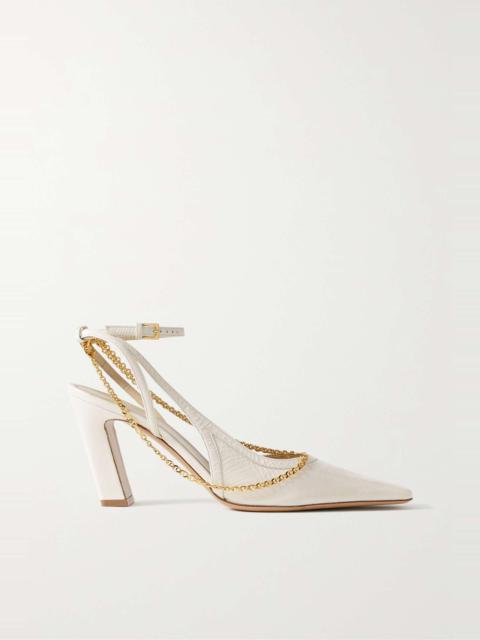 KHAITE Marfa chain-embellished crinkled-leather slingback pumps