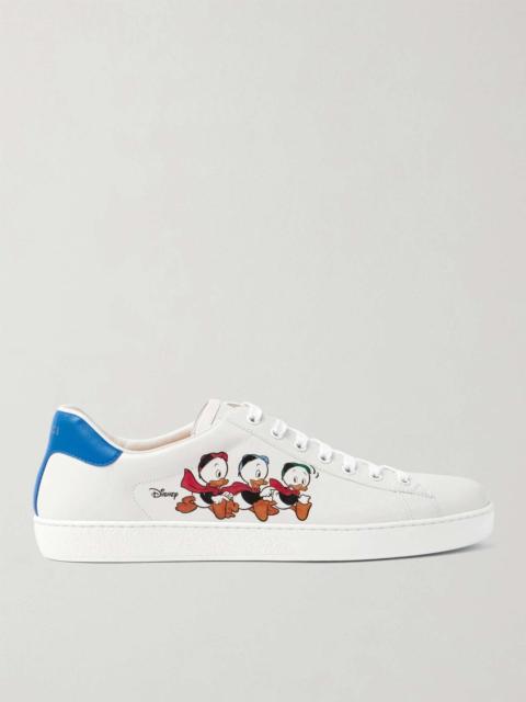 GUCCI + Disney New Ace Appliquéd Webbing-Trimmed Leather Sneakers