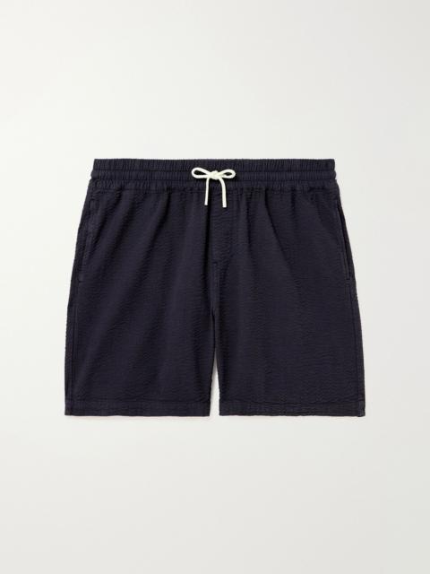 Portuguese Flannel Atlantico Straight-Leg Cotton-Seersucker Drawstring Shorts Navy