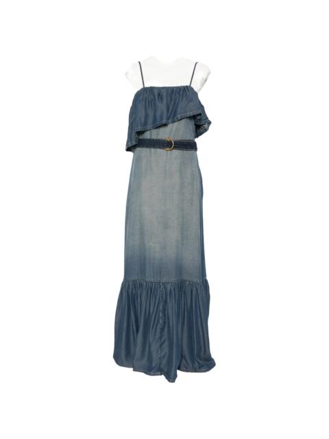 PINKO Pinko Ruffled Belted Denim Maxi Dress