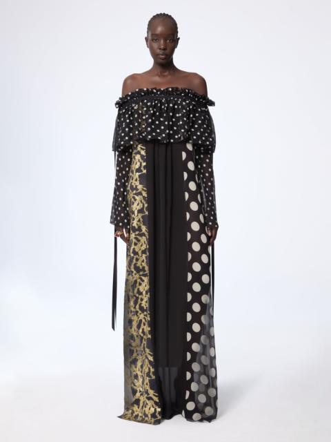 NINA RICCI Polka Dot Long Silk Dress With Bow Details